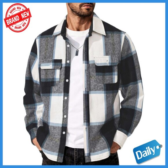 Men's Flannel Button Down Shirt Long Sleeve Cotton Plaid Work Casual